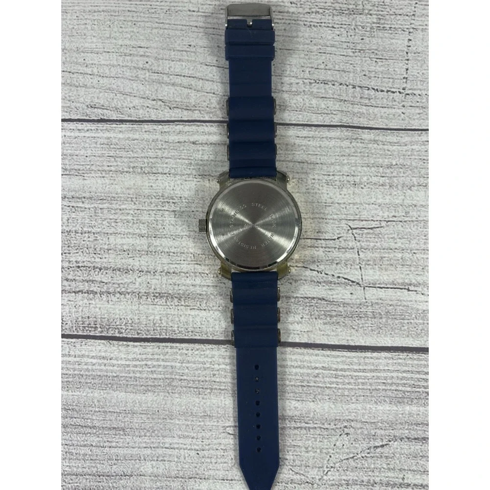 VTG Techno King Quartz Watch‎ Blue Silicone Band Rhinestone Bezel For Parts